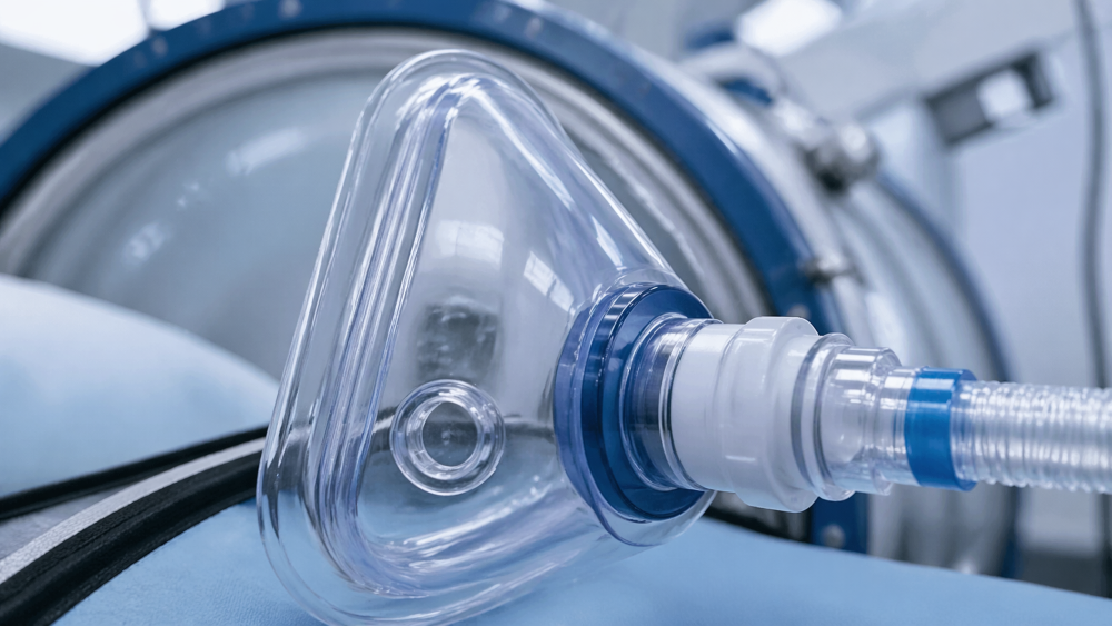 Close up of a hyperbaric oxygen mask